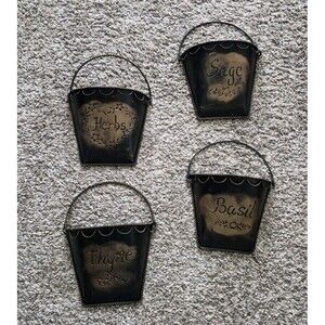 4 Piece Metal Herb Wall Pocket Planter Set Holders w/ Handles - 7" x 6"